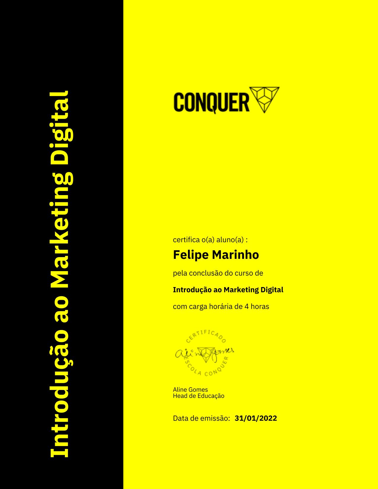 Certificado de Introdução ao Marketing Digital